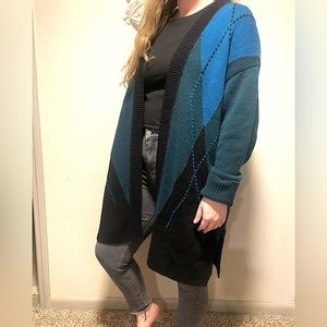 Akris Punto Open-Front Argyle Wool-Cashmere Cardigan Size L